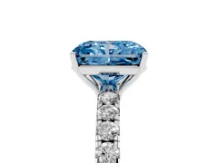 Fancy Blue Radiant Cut Diamond Pavé Solitaire Engagement Ring Set in Silver with Prong Setting