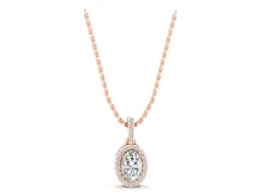 Oval Diamond Halo Pendant Set in Rose gold with Pavé Prong Setting
