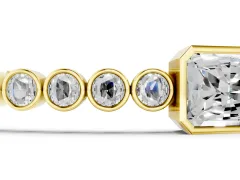 Round Diamond Bezel-Set Tennis Bracelet Set in Yellow gold with Radiant Cut Center Stone