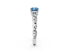 Fancy Blue Cushion Cut Diamond Vine Band Solitaire Ring Set in Platinum with Milgrain Prong Setting