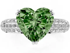 Fancy Green Heart Cut Diamond Solitaire Ring Set in Platinum with Multi-Row Round Pavé Band and Prong Setting