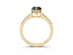 Fancy Black Cushion Cut Diamond Solitaire Engagement Ring Set in Yellow gold with Pavé Band and Prong Setting