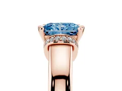 Fancy Blue Radiant Cut Diamond Pavé Band Solitaire Ring Set in Rose gold with Prong Setting