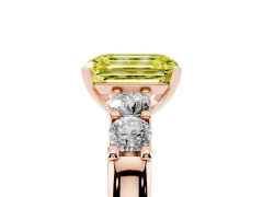 Fancy Yellow Emerald Cut Diamond Five-Stone Prong Set Engagement Ring Set in Rose gold with Channel Band