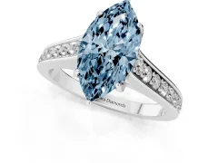Fancy Blue Marquise Cut Diamond Solitaire Pavé Engagement Ring Set in Platinum with Prong Setting
