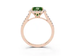 Fancy Green Princess Cut Diamond Pavé Halo Engagement Ring Set in Rose gold with Pavé Band and Prong Setting