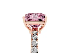 Fancy Pink Princess Cut Diamond Pavé Solitaire Engagement Ring Set in Rose gold with Prong Setting