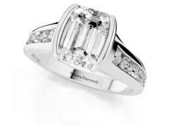 Emerald Cut Diamond Bezel-Set Solitaire Ring Set in Silver with Channel-Set Band