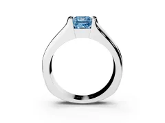 Fancy Blue Princess Cut Diamond Bezel Solitaire Ring Set in Platinum with Wide Band