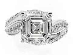 Asscher Cut Diamond Solitaire Ring Set in Silver with Layered Twist Pavé Band