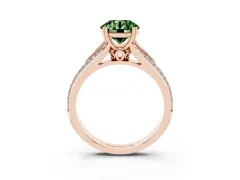 Fancy Green Round Cut Diamond Split Shank Pavé Engagement Ring Set in Rose gold with Prong-Set Center Stone