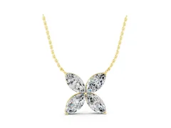 Marquise Diamond Flower Pendant Set in Yellow gold with Four-Prong Petals