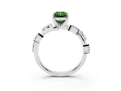 Fancy Green Radiant Cut Diamond Solitaire Ring Set in White gold with Twisted Marquise Accent Band