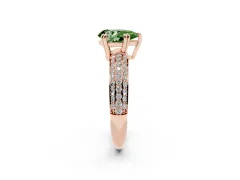 Fancy Green Pear Cut Diamond Solitaire Ring Set in Rose gold with Multi-Row Round Pavé Band and Prong Setting