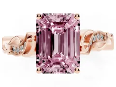 Fancy Pink Emerald Cut Diamond Vine Band Solitaire Ring Set in Rose gold with Milgrain Prong Setting
