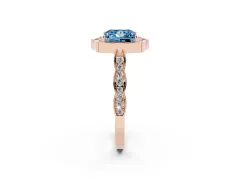 Fancy Blue Princess Cut Diamond Halo Engagement Ring Set in Rose gold with Milgrain Band and Prong Setting