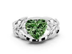 Fancy Green Heart Cut Diamond Leaf-Inspired Engagement Ring Set in Platinum with Round Accents