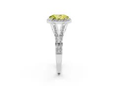 Fancy Yellow Oval Cut Diamond Halo Split Shank Pavé Ring Set in Silver with Prong Setting