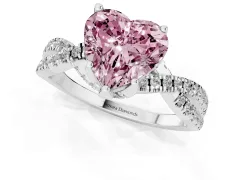 Fancy Pink Heart Cut Diamond Twist Pavé Solitaire Engagement Ring Set in Platinum with Prong Setting