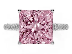 Fancy Pink Princess Cut Diamond Solitaire Engagement Ring Set in Silver with Round Pavé Band and Prong Setting