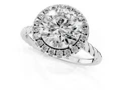 Round Cut Diamond Halo Ring Set in Silver with Plain Twisted Band