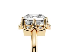 Asscher Cut Diamond Round Cluster Halo Ring Set in Yellow gold with Solitaire Band and Prong Setting