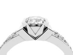 Emerald Cut Diamond Wide Channel Set Band Ring Set in Silver with Bezel Setting