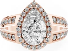 Pear Cut Diamond Halo Ring Set in Rose gold with Double Pavé Split Shank