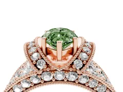 Fancy Green Marquise Cut Diamond Milgrain Halo Pavé Engagement Ring Set in Rose gold with Prong Setting