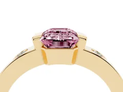 Fancy Pink Emerald Cut Diamond Channel-Set Band Ring Set in Yellow gold with Bezel Prong Setting