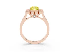 Fancy Yellow Cushion Cut Diamond Cluster Halo Ring Set in Rose gold with Milgrain Bezel Accents and Plain Band