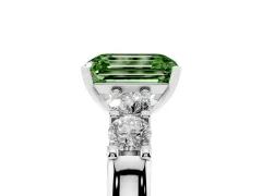 Fancy Green Emerald Cut Diamond Five-Stone Prong Set Engagement Ring Set in Platinum with Channel Band