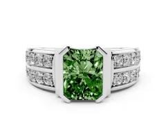 Fancy Green Radiant Cut Diamond Wide Channel Set Band Ring Set in Silver with Bezel Setting