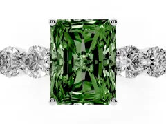 Fancy Green Radiant Cut Diamond Five-Stone Prong Set Band Ring Set in Silver with Polished Band