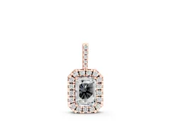 Emerald Cut Diamond Halo Pendant Set in Rose gold with Round Halo and Prong Setting