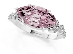 Fancy Pink Marquise Cut Diamond Ring Set in White gold with Scattered Round Accents