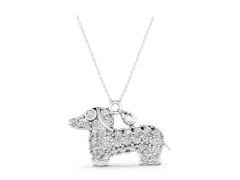 Pavé Round Diamond Dachshund Pendant Set in Silver with Prong Setting