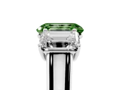 Fancy Green Emerald Cut Diamond Three-Stone Ring Set in Platinum with Plain Polished Band