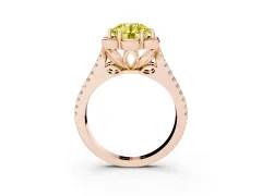 Fancy Yellow Round Cut Diamond Floral Halo Split Shank Engagement Ring Set in Rose gold with Pavé Shank