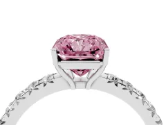 Fancy Pink Radiant Cut Diamond Pavé Solitaire Engagement Ring Set in Platinum with Prong Setting