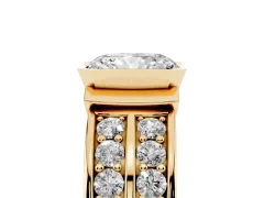 Radiant Cut Diamond Wide Channel Set Band Ring Set in Yellow gold with Bezel Setting