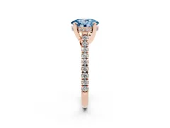 Fancy Blue Oval Cut Diamond Solitaire Ring Set in Rose gold with Brilliant Pavé Band and Prong Setting