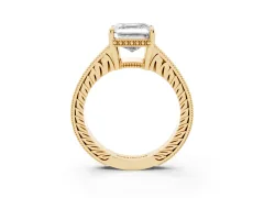 Asscher Cut Diamond Solitaire Pavé Milgrain Engagement Ring Set in Yellow gold with Prong Setting