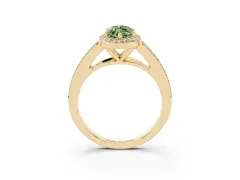 Fancy Green Marquise Cut Diamond Halo Split Shank Pavé Ring Set in Yellow gold with Prong Setting
