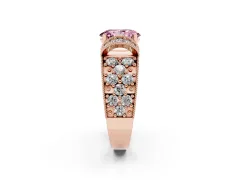Fancy Pink Oval Cut Diamond Milgrain Halo Pavé Engagement Ring Set in Rose gold with Prong Setting