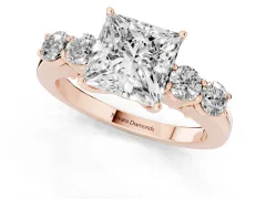 Princess Cut Diamond Five-Stone Prong Set Band Ring Set in Rose gold with Polished Band