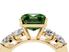 Fancy Green Asscher Cut Diamond Five-Stone Prong Set Ring Set in Yellow gold with Classic Band