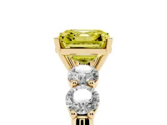 Fancy Yellow Asscher Cut Diamond Five-Stone Prong Set Ring Set in Yellow gold with Classic Band