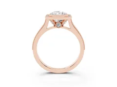 Radiant Cut Diamond Halo Milgrain Pavé Band Ring Set in Rose gold with Prong Setting