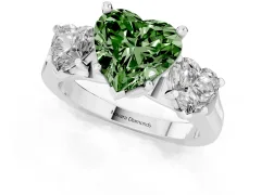 Fancy Green Heart Cut Diamond Three-Stone Trellis Ring Set in Silver with Comfort Fit Band